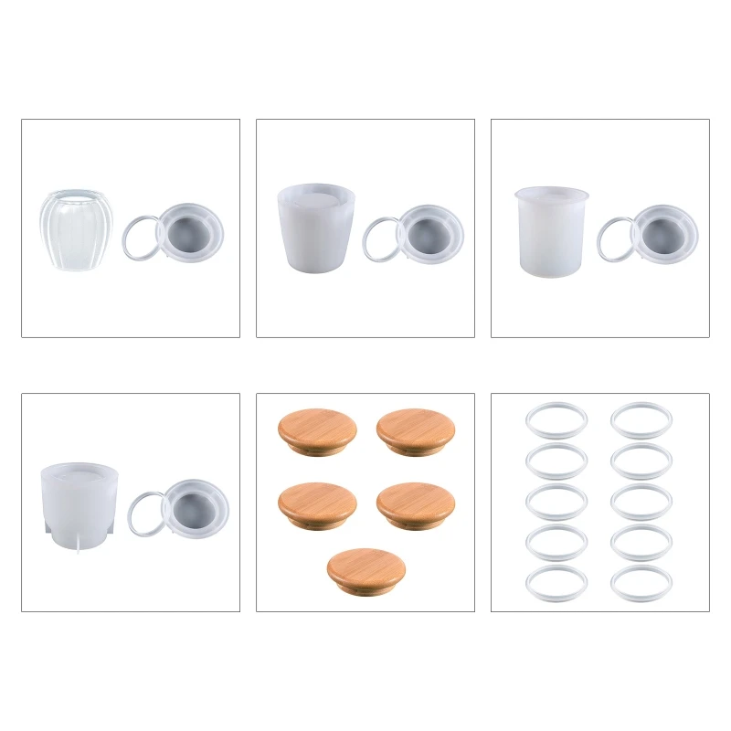 Y4QE Diy Crystal Epoxy Resin Sealed Bottle Storage Box Silicone Mold with Lid Wooden Cover Sealing Ring for DIY Crafts