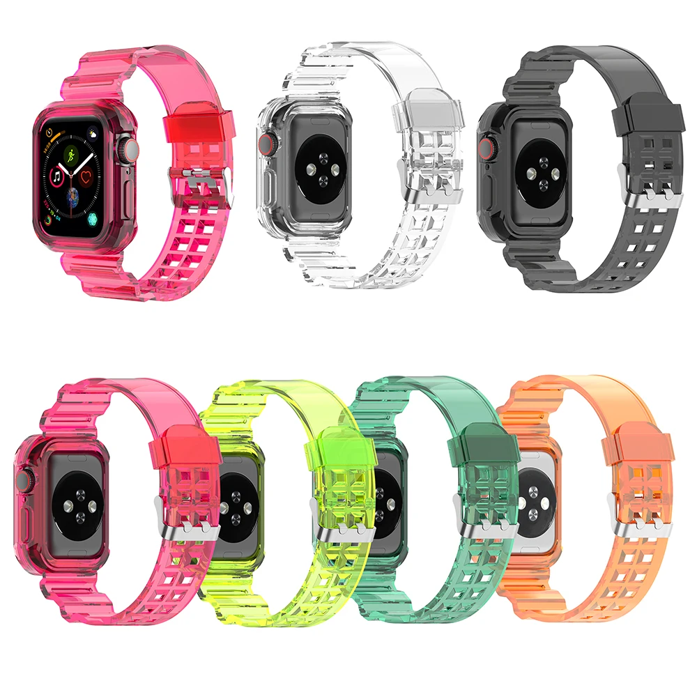 Bracelet transparent intégré et étui pour Apple Watch, bracelet en TPU transparent, iWatch 3, 2, 1, 7, 6, SE, 5, 4, 45mm, 44mm, 42mm, 41mm, 38mm, 40mm