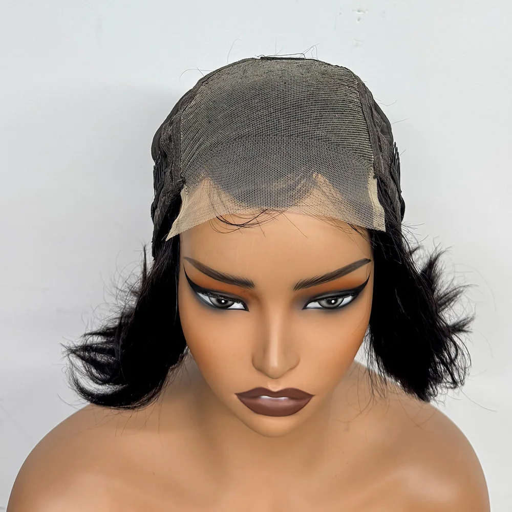 Full 300% Density C Part Straight Wig 5x5 Transparent Lace Double Drawn Pixie Straight Bob Human Hair Wigs For Black Women