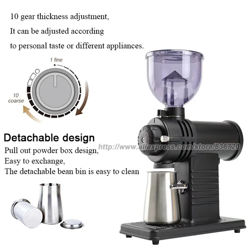 Electric Coffee Grinder (220V-240V) / flat Titanium burr 78mm / 10 steps can be set (White) (Black)(Yellow) 2