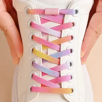 Colorful Fashion Elastic Shoelaces with Pearl Buckle Lightweight Stretch Sneaker Laces for Kids Adults Wide Comfortable Durable