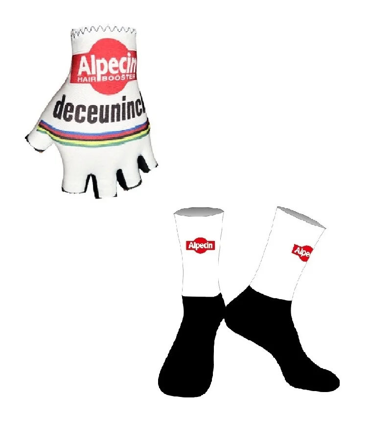 2024 Alpecin Deceuninck Team One Pair Guanti Da Ciclismo Con Mezze Dita + Un Paio Di Calzini Da Ciclismo