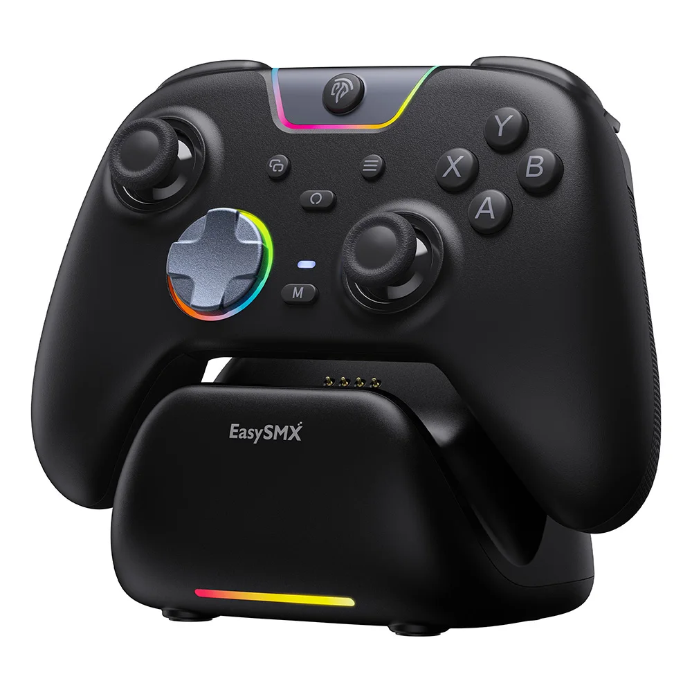 EasySMX D05 Controller Wireless Per PC Con Base Di Ricarica Magnetica, Joystick E Trigger Ad Effetto Hall, Batteria 1000mAh, RGB E Vibrazione, Compatibile Con PC, Switch E Mobile, Colore Nero