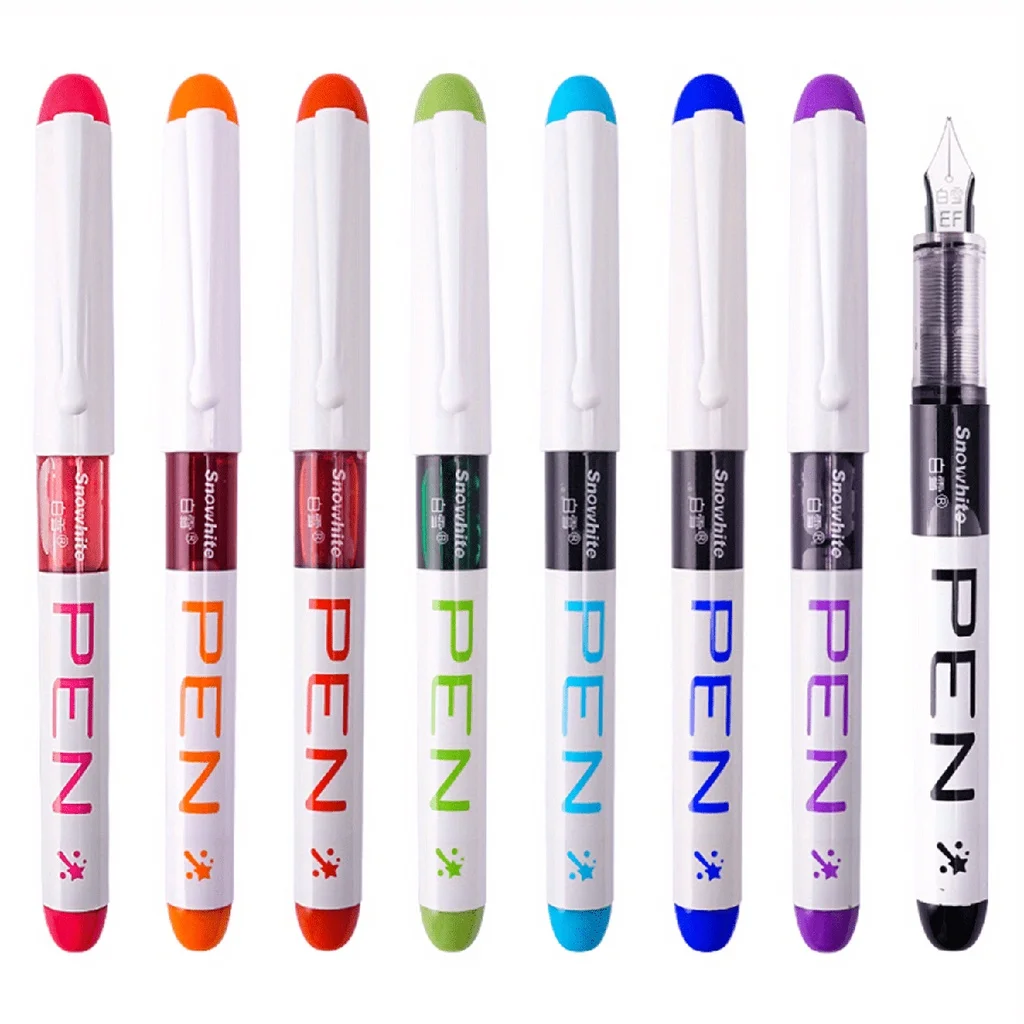 

8 Colors Disposable Fountain Pen 0.38mm Extra Fine Nib Classic Pen for Students School&Office Stationery Art Supplies