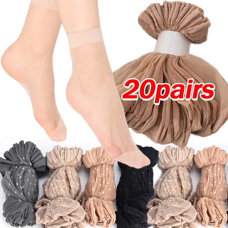 Transparent Dot Silk Socks Women Ultrathin Nylon Mid-tube Sock Breathable Summer Short Hosiery Female Non-Slip Stretch Ankle Sox