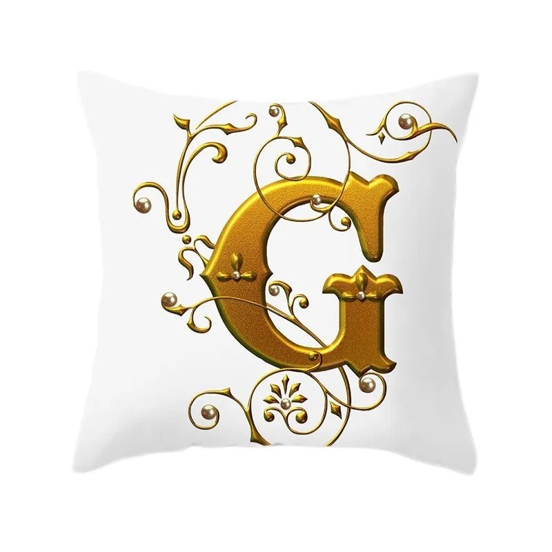 Gold 26 Letters Cushion Cover English Alphabet Throw Pillow Case Letter Print Home Decor Square Pillowcase Sofa Cushion Cover 