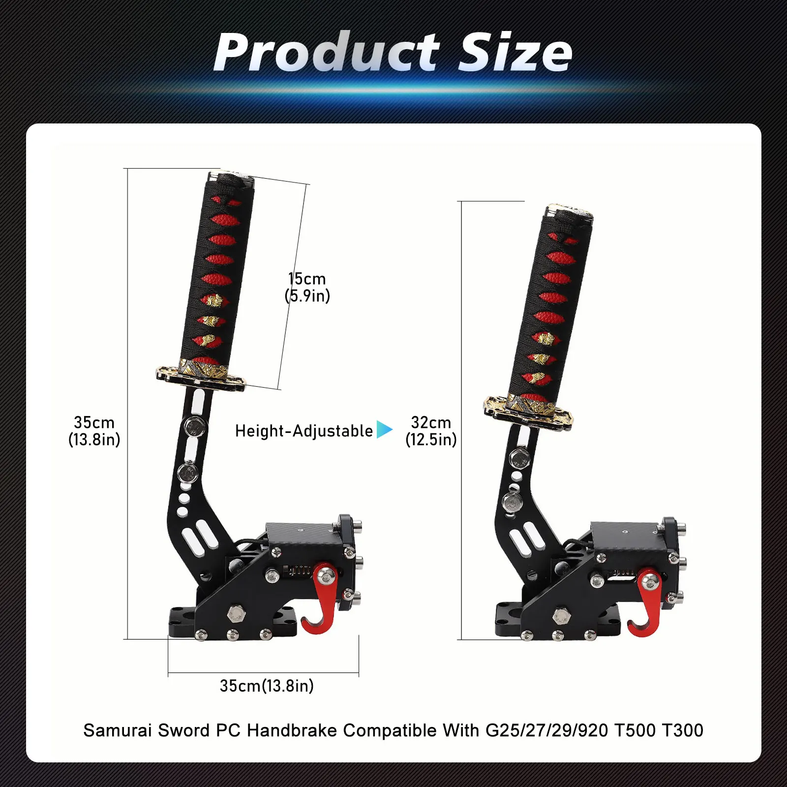 CNSPEED USB Katana Handbrake 15CM Samurai Sword Peripheral SIM Racing Games For PC USB G25/27/29 T300 T500 Black Without Clamp