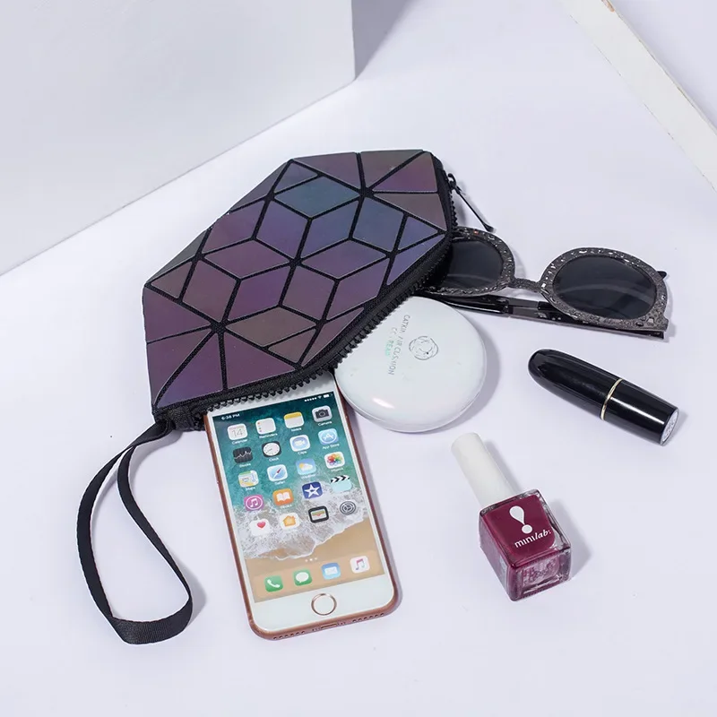 New Geometric Luminous Women Cosmetic Bag Organizer Zipper Makeup Ladies Folding Cosmetic Noctilucent Pouch Travel Make Up Bag 4