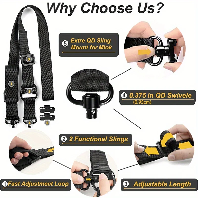 2 Point Sling Quick Adjust with Sling Swivels 2 PCS MountStraps with Fast Adjust Thumb Loop