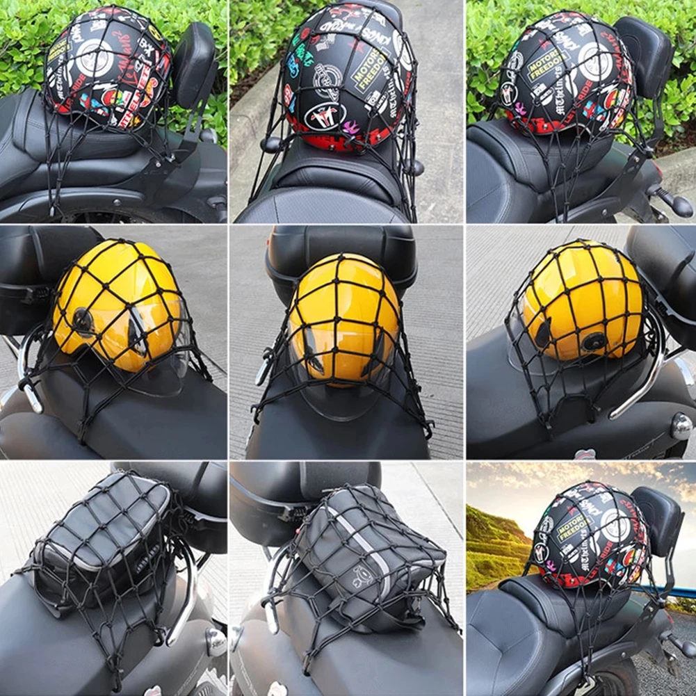 

6 Hooks Universal Motorcycle Luggage Net Bike Hold down Fuel Tank Luggage Mesh Web Bungee Black Helmet Bike Tank Car styling