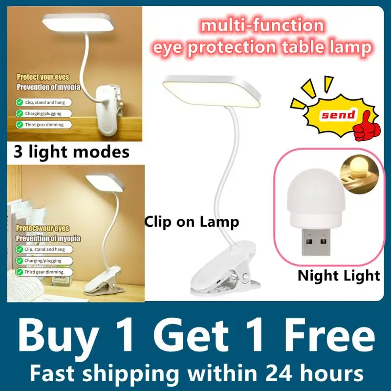 

360° Flexible Table Lamp with Clip Stepless Dimming Led Desk Lamp Rechargeable Bedside Night Light for Study Reading Office Work