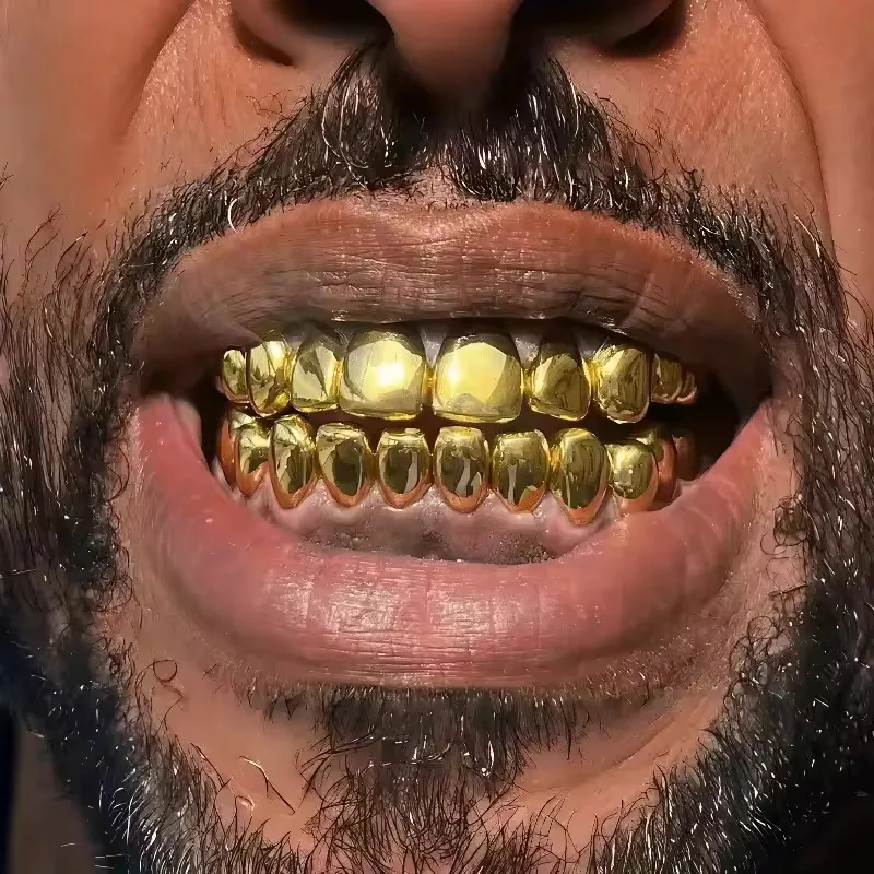 8/8 Hip Hop Teeth Grillz Set Gold Silver Color Top & Bottom Body Jewelry Punk Cosplay Party Tooth Grills Gifts