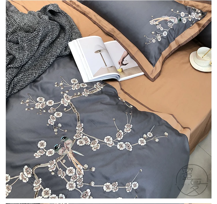 1000TC Egyptian Cotton Embroidery Quilt Cover Bedlinen Bedding Set King Queen Size Bed Linen Duvet Cover Bed Sheet Pillowcases