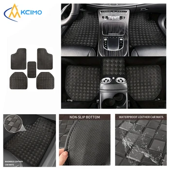 Set di 5 Tappetini Universali per Auto in Pelle, Anteriori e Posteriori, Antiscivolo per Tutte le Stagioni, Protezione per Tappeti