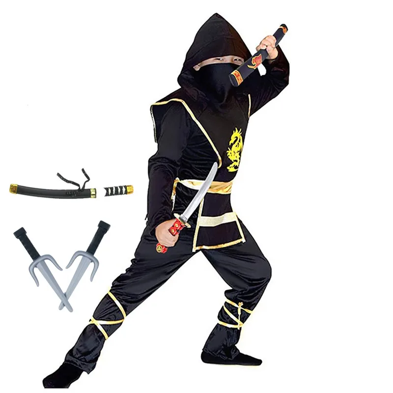 KidsBlackNinjaCostumeChildrenCosplayCostumeHalloweenJapanese