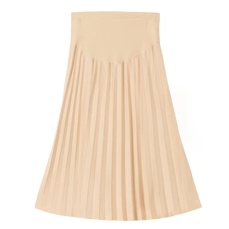 Pregnant Women Skirt F71910# Maternity Skirt Easy Matching Pleated Design High Waist Slim Mid-Long Pregnancy Skirt