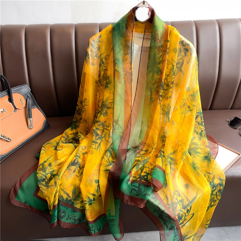 New Spring Large Female Summer Silk Thin Hijab Wraps Women Elegant Floral Scarf Shawl Pashmina Beach Stoles Bufanda Foulard 2023 luxury winter cashmere scarf women 2022 design plaid pashmina femme stole scarves female shawl wrap thick foulard bufanda tippet