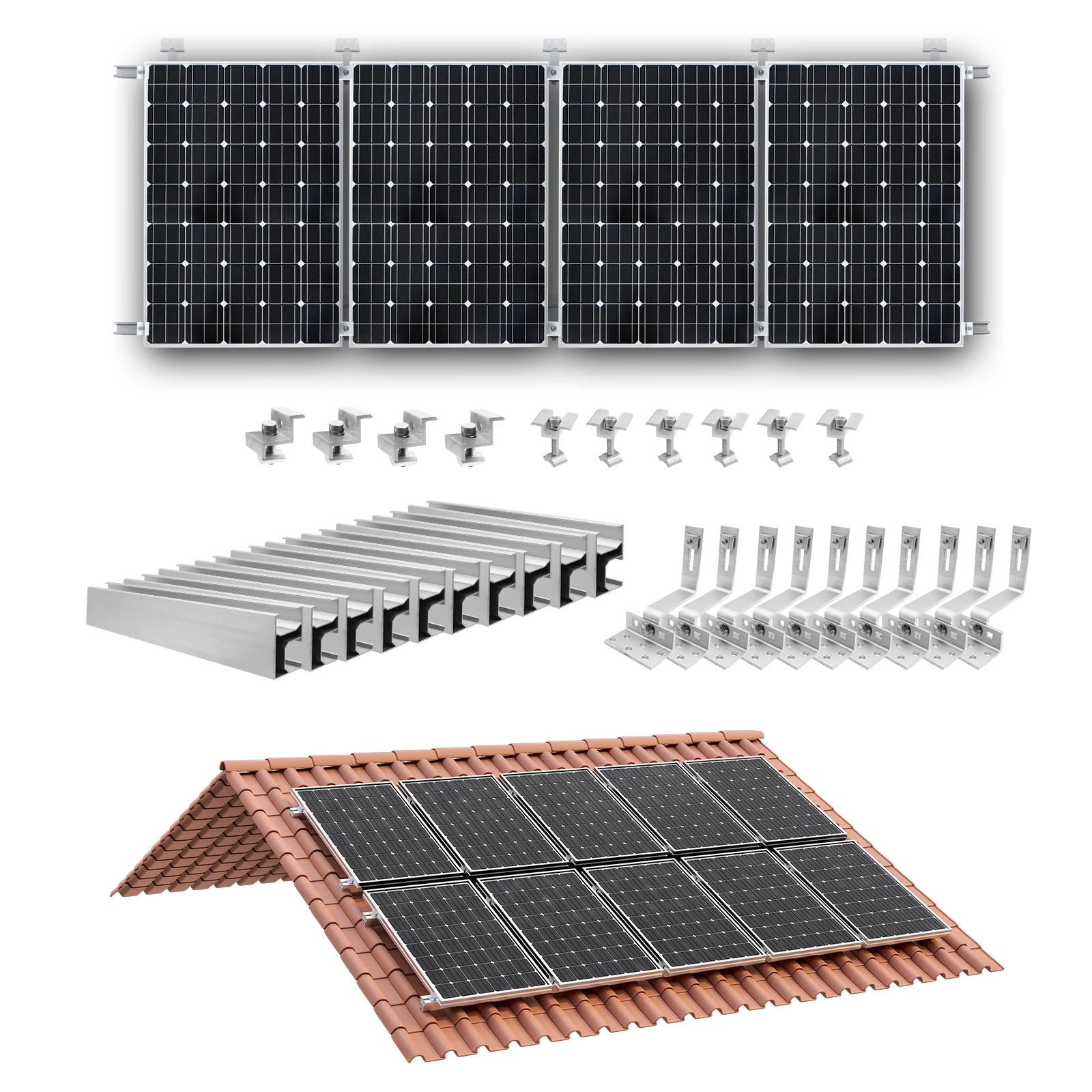 Solar Panel Mounting Set Solar Panel Bracket Brick Roof Mounting Rail Roof Hook Mounting Sets for Glazed Tile