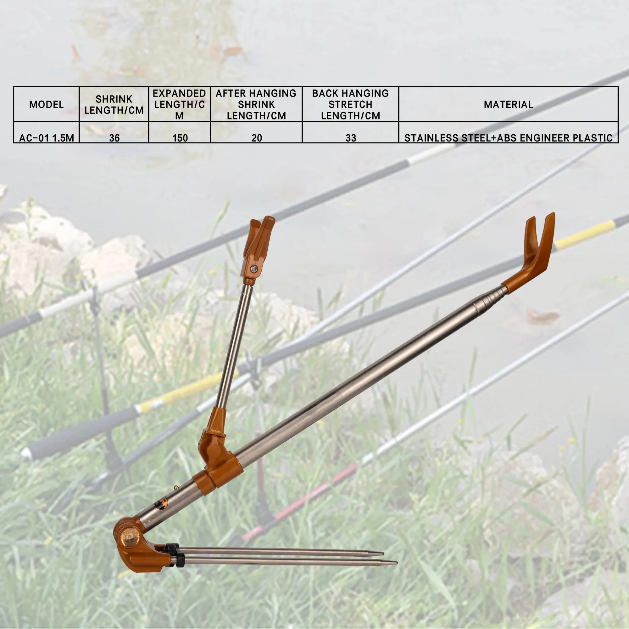 Telescopic Fishing Rod Holder 1.5m Thickened Portable Retractable Folding Stainless Steel Dual Purpose Travel Bracket Fishing Rod Bracket Fishing Rod Support Fishing Rod Rest Fishing Rod Holder
