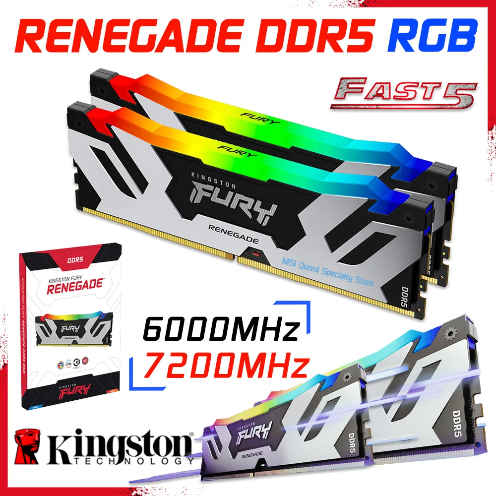 

Kingston Fury Renegade DDR5 Memory DDR5 RGB Gaming Desktop DDR5 RAM LGA1700 For Z790 X670 DDR5 Mainboard XMP3.0 CL32 7200MT/s