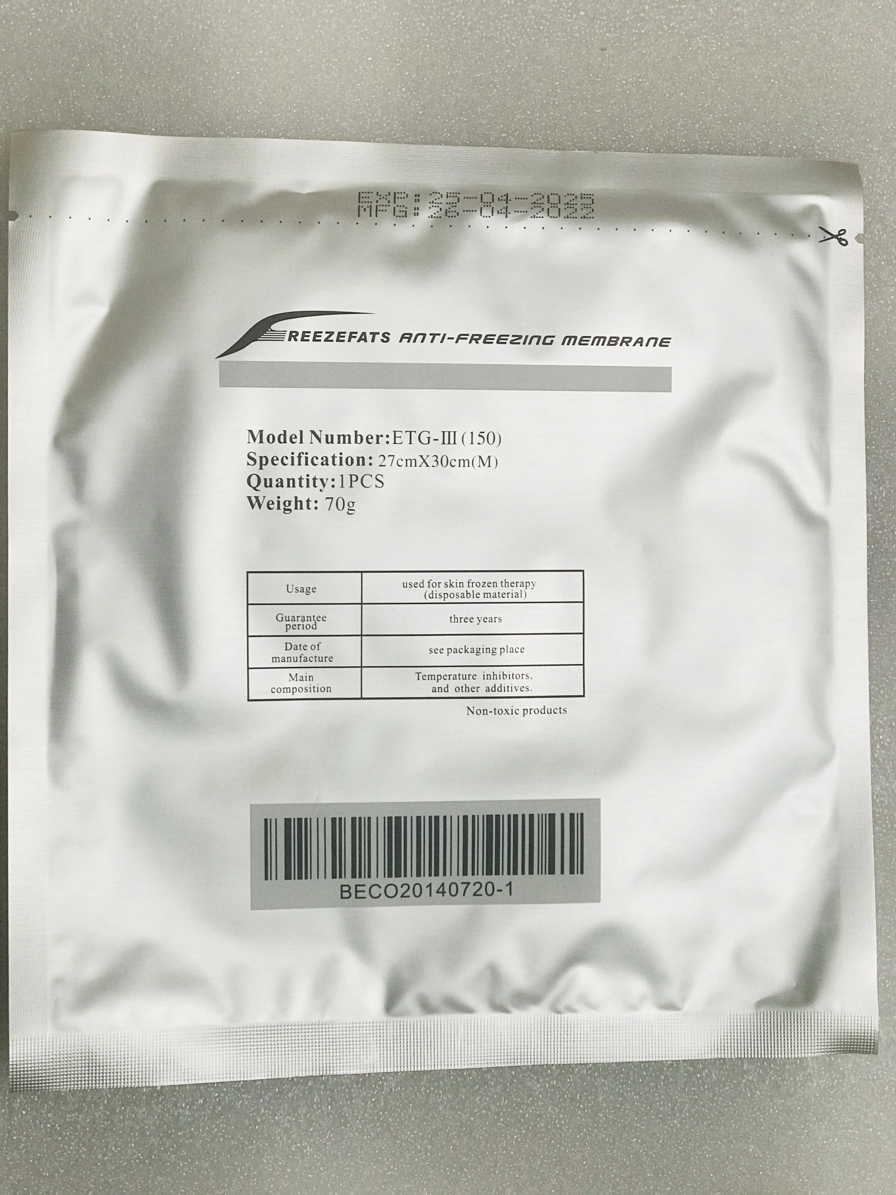 Tampone antigelo ETG3-150 membrana antigelo per criolipolisi con MSDS per macchina per criolipolisi