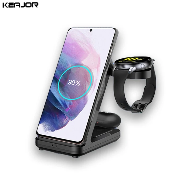 3 in 1 Wireless Charger Stand For Samsung Galaxy Watch 4 Active 2/1 15W Fast Charging Dock Station For Samsung S21/S20 Charger 1