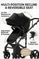 Poussette 3 en 1 haute performance avec nacelle et siège auto, système de voyage léger en aluminium, pliage à une main, siège réversible, roues amortissantes, grand panier de rangement, capote anti-UV, coussin confortable pour nouveau-né, idéal pour l'extérieur 4