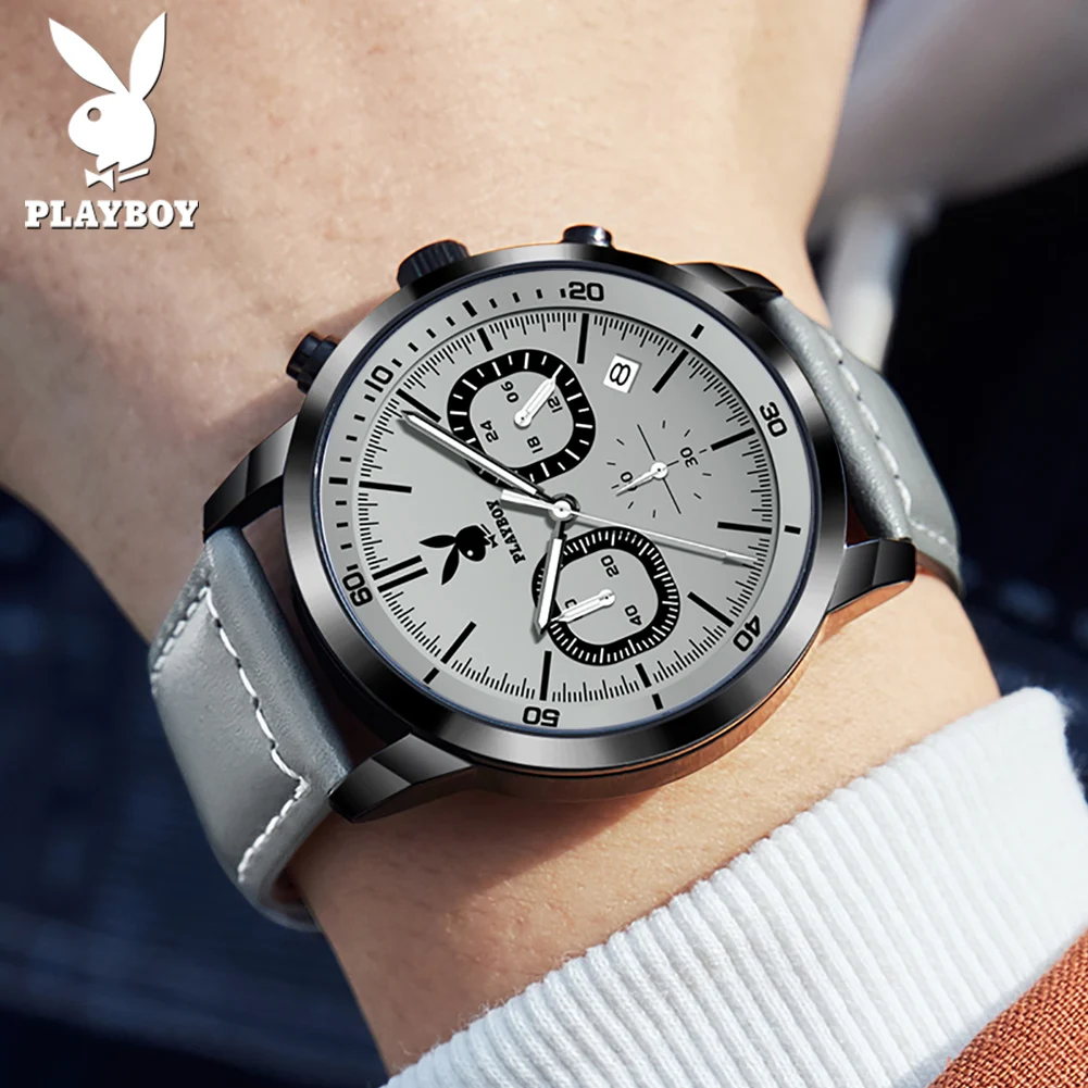 【美品】PLAYBOY プレイボーイ　電池新品　クォーツ 時計 レザーベルト 美品】PLAYBOY プレイボーイ 電池新品 クォーツ 時計 レザー