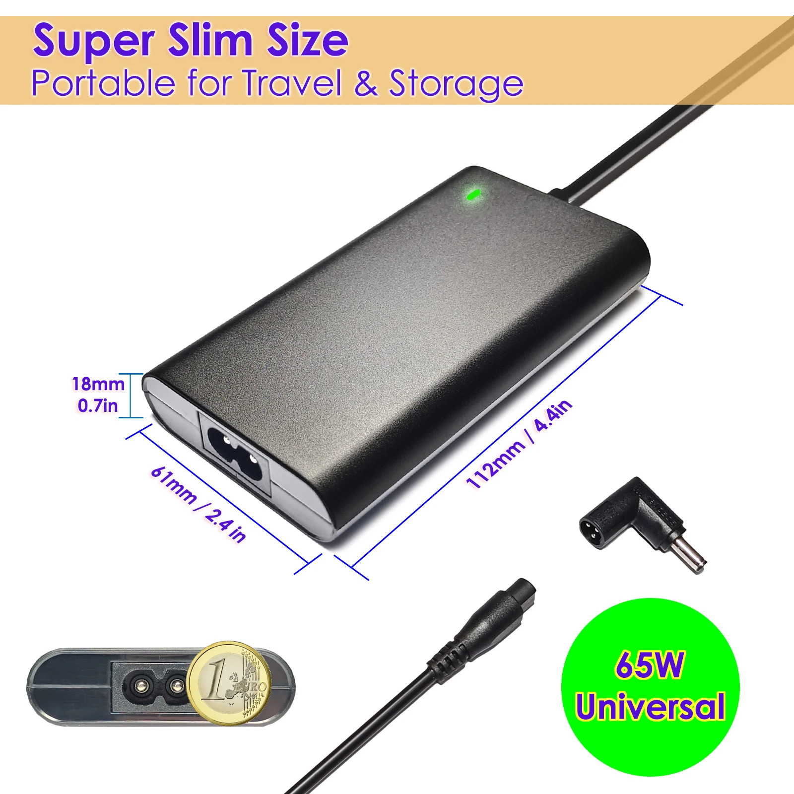 Universal 65W Laptop Charger Power Adapter with Multiple Voltage Options