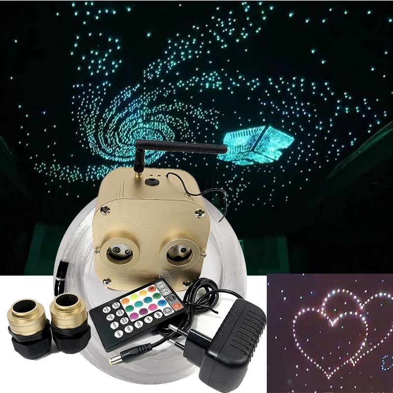 Optic Lighting Smart APP 20W Twinkle Fiber Light engine RF control Cable Starry Effect Ceiling Double Heads Lights LED lamp