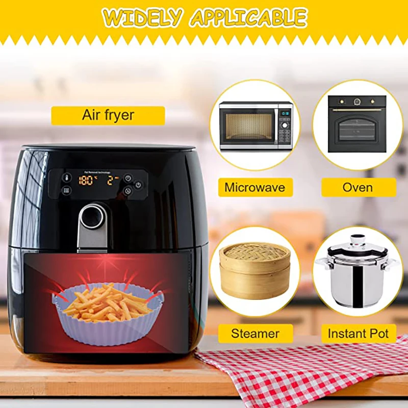 8/4/2/1Pcs Air Fryer Silicone Pot Basket Reusable Square Or Round Airfryer  Oven Baking Silicone Mold Tray Pizza Fried Chicken - AliExpress