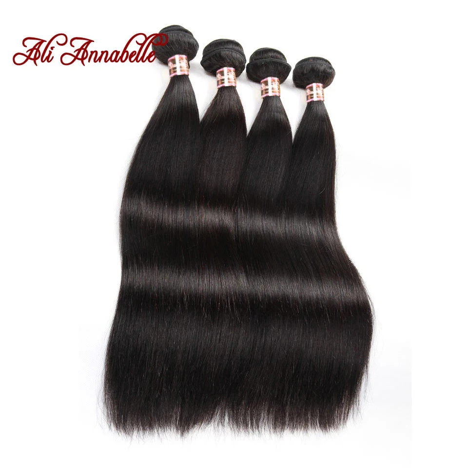 ALI ANNABELLE Straight Human Hair Bundles 30 28 26 Inch 1 3 4 Bundles Deals Natural Color Long Peruvian Hair Weave human hair extensions
