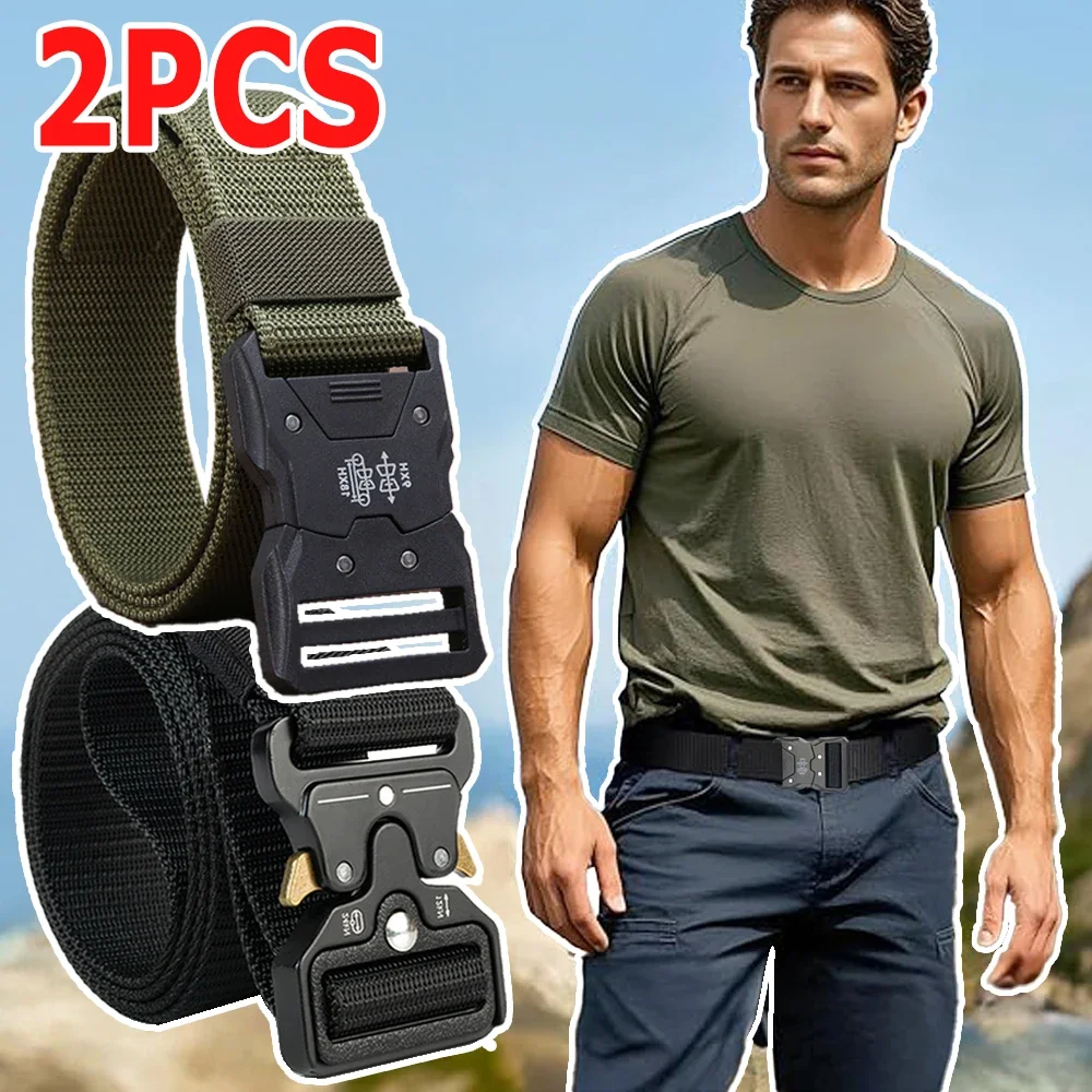 Men's Tactical Belt Set - Army Style with Heavy Duty Quick Release Metal Buckle