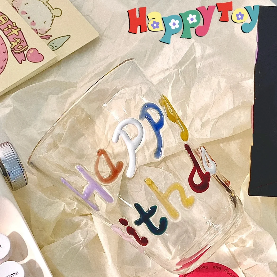 Colorful 3D letter Coffee Milk Juice Glass Cup Drink Water Cup High Borosilicate heat-resistant Glass Desserts Milk Coffe