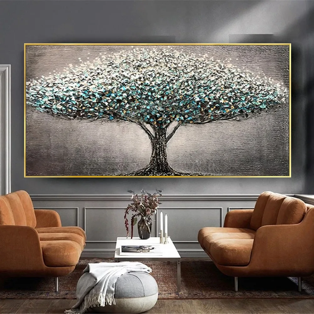 

Abstract Green Texture Painted Thick Oil Painting Handmade Modern Wall Decor Tree Canvas Art Unframed Acrylic Picture Artwork