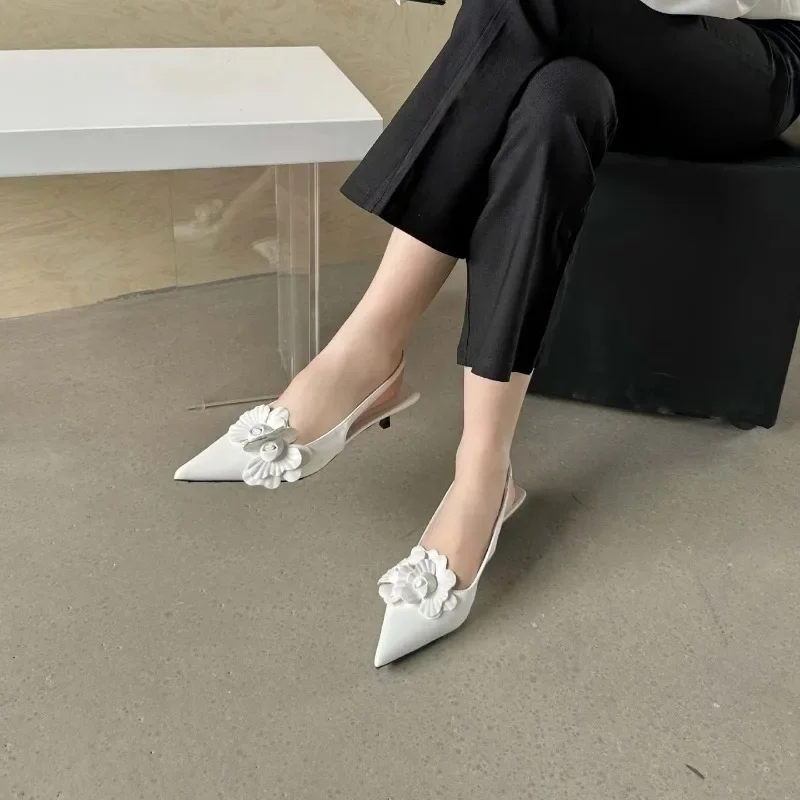 Women's Mule Shoes 2024 Summer Fashion High Heels Flower Sexy Pointed Ladies Casual Outdoor Shoes Sweet Pink Sandals 5