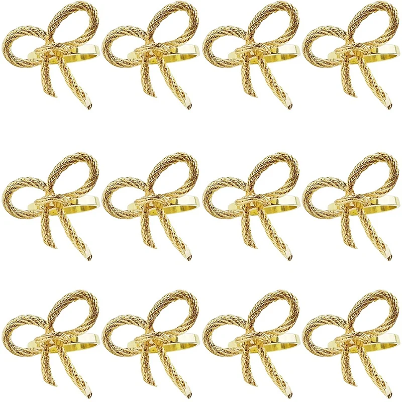 Simple Golden Napkin Ring Butterfly Bow Tie Napkin Buckle 12 Pcs Hotel Restaurant Mouth Cloth Ring Metal