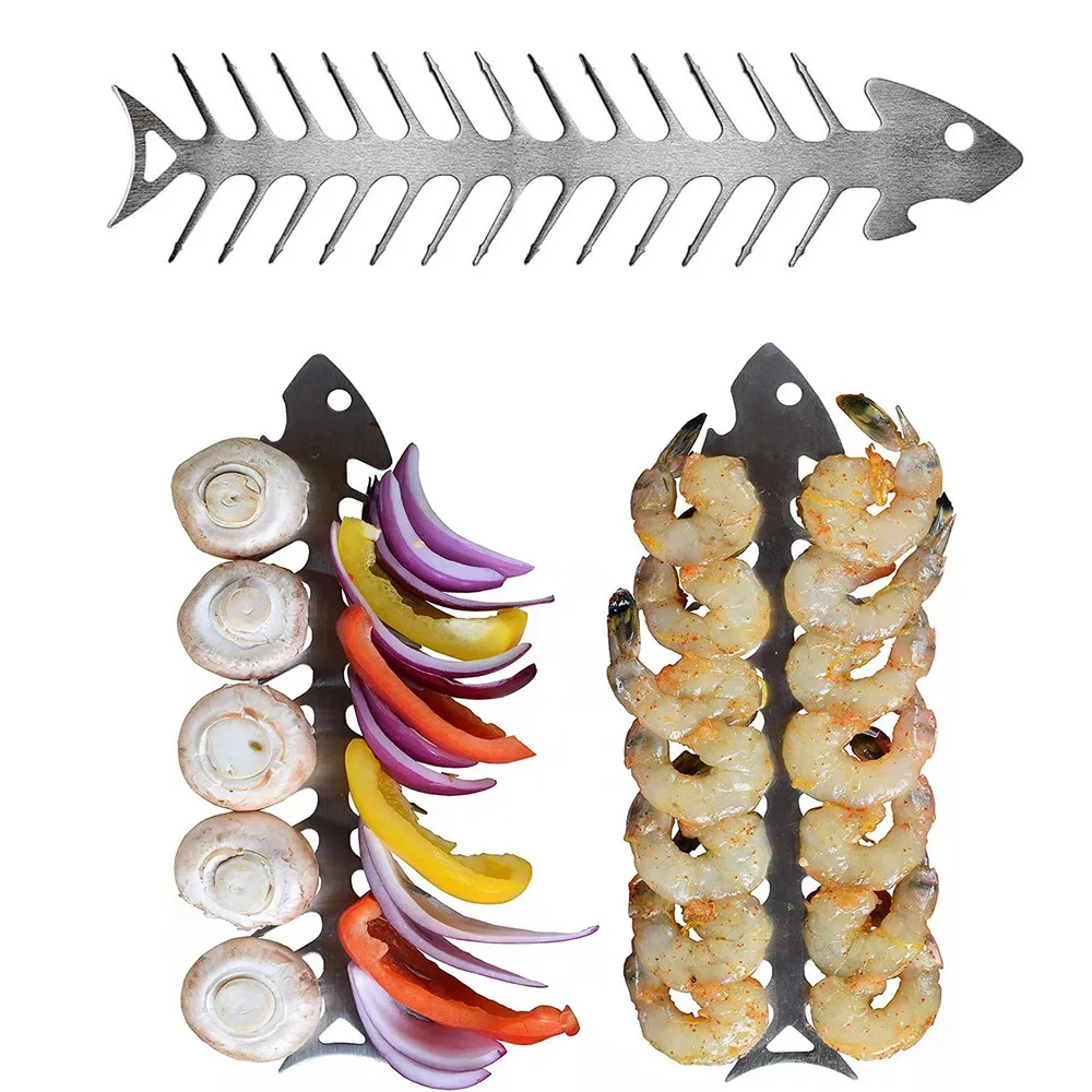 

New Stainless Steel Barbecue Skewers, Fishbone Skewers, Meat Piercing Tools, Barbecue Appliances, Grill Grills, Grill Nets