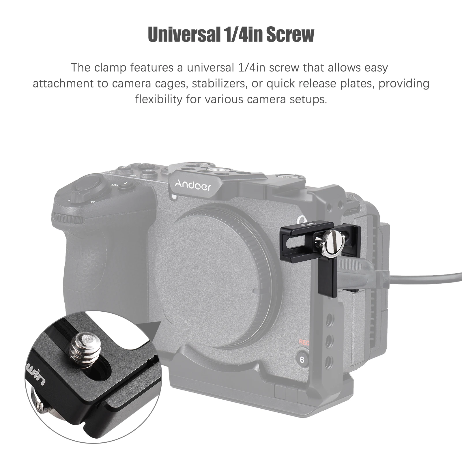 Camera Cage Cable Clamp Universal Cable Clamp Clip Aluminum Alloy with 1/4in Screw Mount for USB for Camera Cage Gimbal