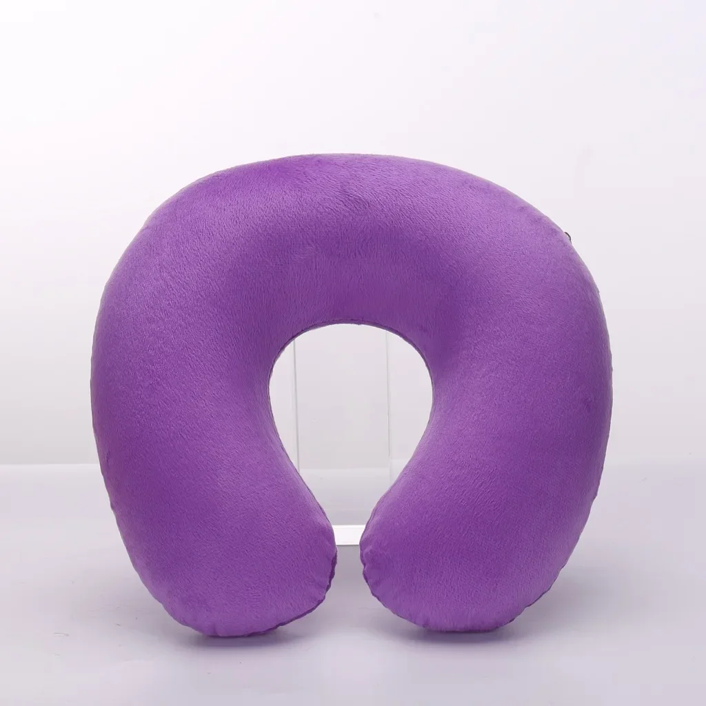 Travel Office Headrest U-shaped Inflatable Short Plush Cover + PVC Inflatable Pillow Pillow Support Cushion Neck Pillow 9 Colors 4