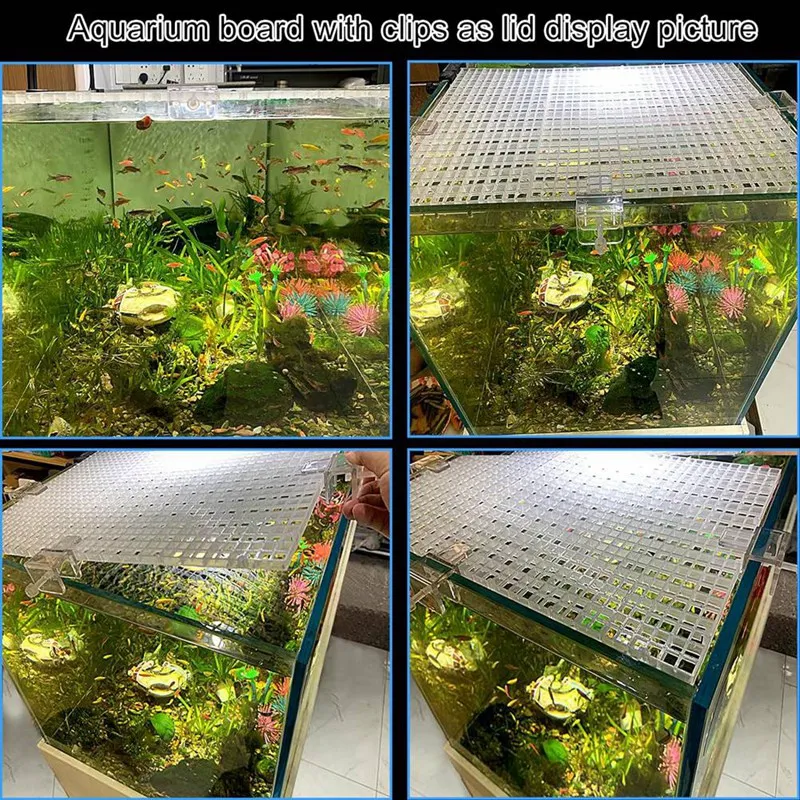 Aquarium Lid Hood Fish Tank Top Cover Terrarium Lid Plastic Grid Panel Egg Crate Grate 6 Aquarium Cover Board Clip 4