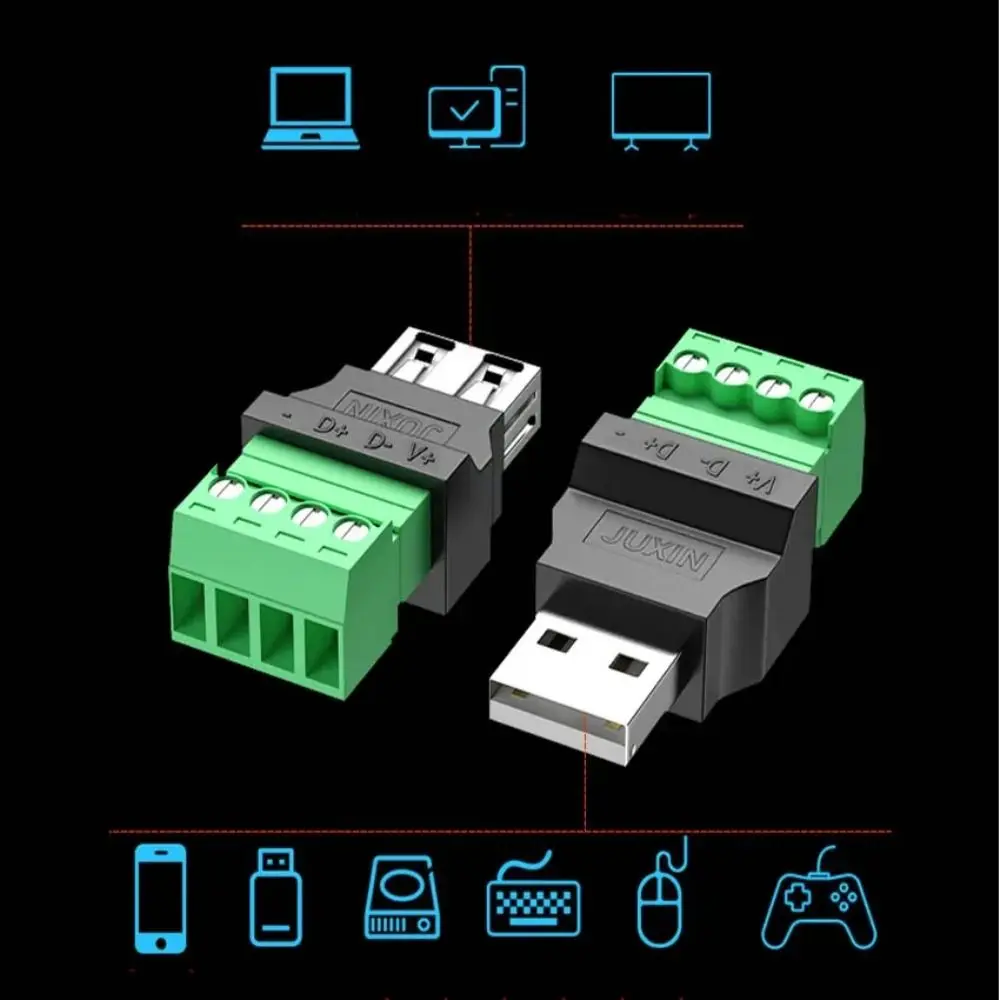 

Type A USB Connector Avoid Welding Plugs USB 2.0 4 pin Type-A 4-pin Male/Female Plug Adapter Connector Jack USB Turn Terminal