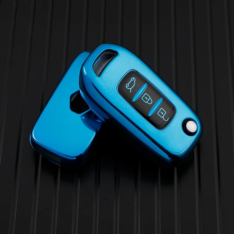 Luxurious TPU Car Flip Key Case Cover & Keychain Protector