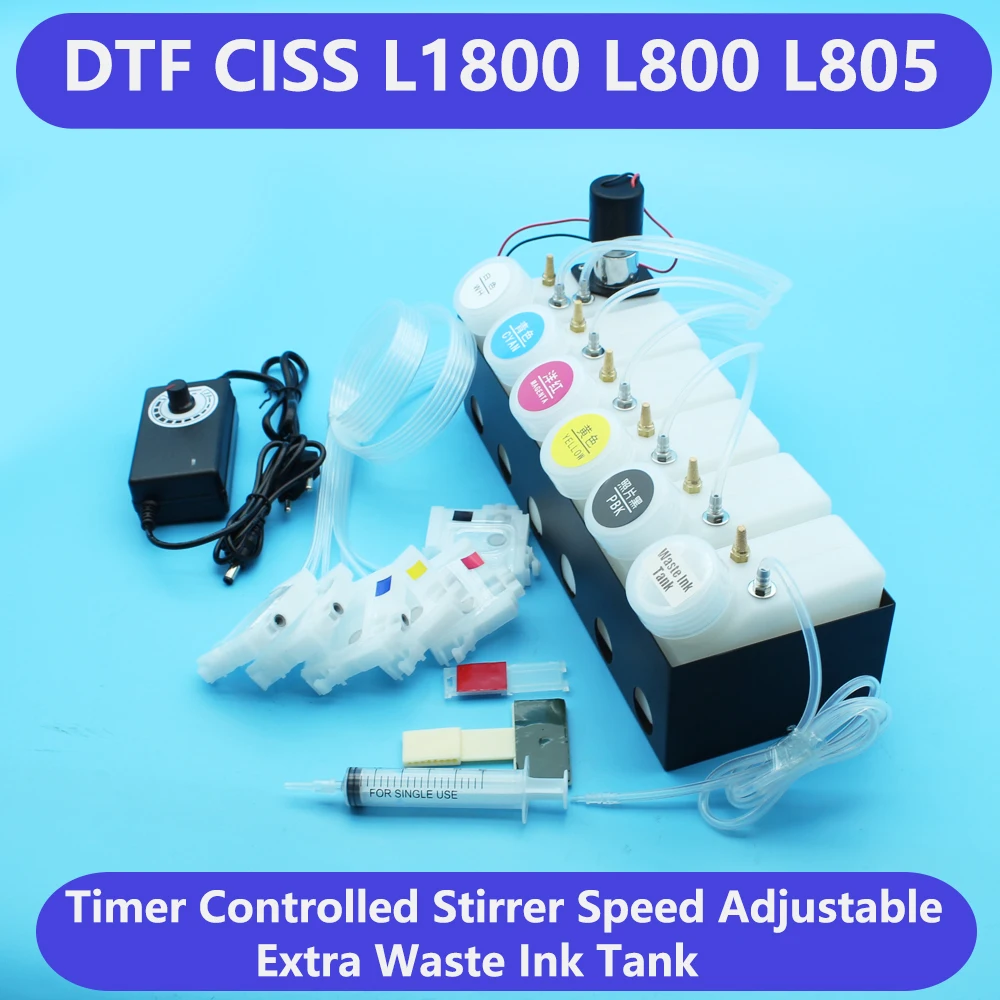엡손 DTF 탱크용 L1800 L800 L805 DTF CISS 믹서 잉크 시스템, 조절 가능한 전압 교반기 타이머 제어 폐잉크 탱크
