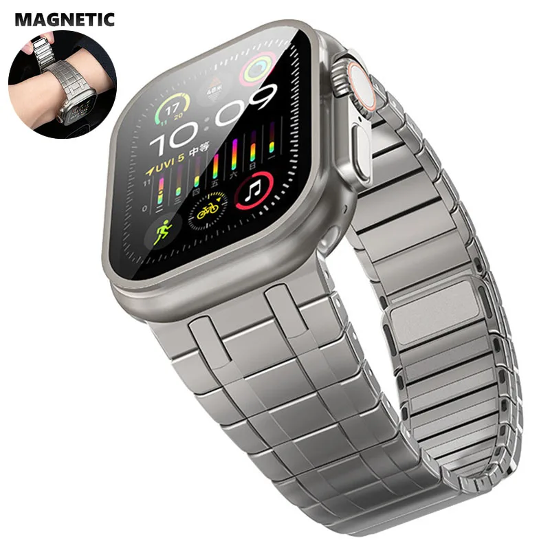

Ультрамагнитный ремешок для Apple Watch 49 мм серии 9 45 мм, роскошный браслет для iWatch 8 7 654 44 мм 42 мм, роскошный браслет из нержавеющей стали