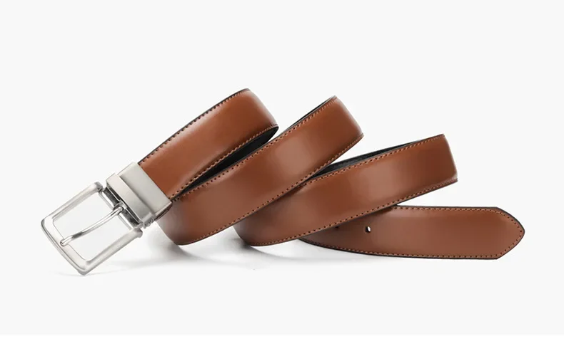 Doppelseitiger Gürtel aus echtem Leder mit drehbarer Legierung und Dornschließe für Herren, hochwertiges Echtleder, berühmte Marke, Luxus-Designer-Gürtel – Detail 8