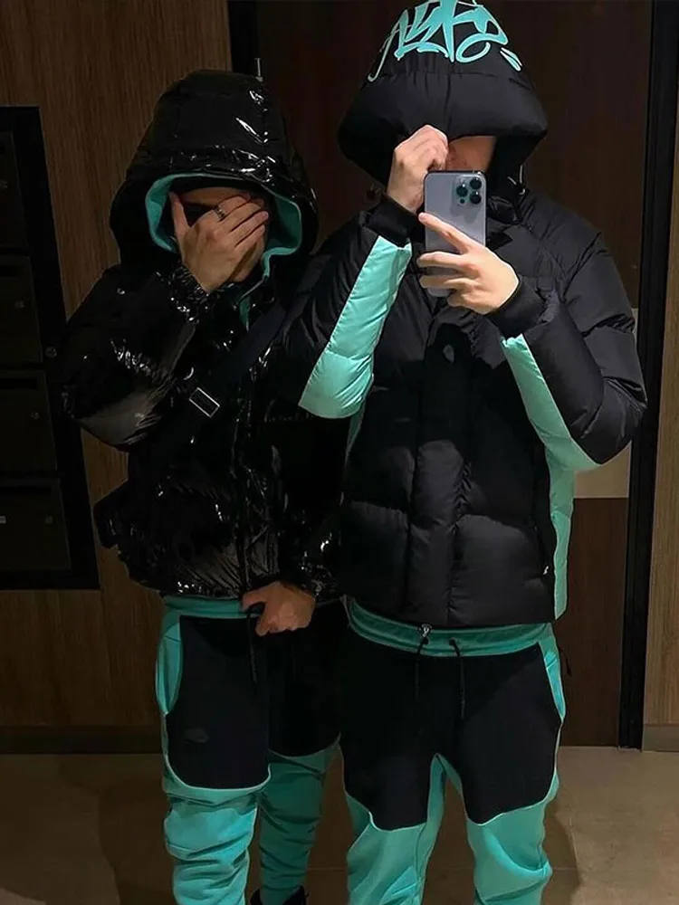 Men's Thicken Down Jacket Y2k Breathable Letter Printed Padded Coat Men Punk Hoodies Jackets Autumn Winter Warm Wadded Clothing down jacket