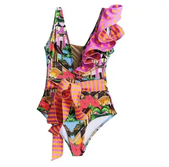 ملابس سباحة نسائية من قطعة واحدة موضة 2023 رداء سباحة بيكيني مثير مكشكش مكشوف الظهر زي استحمام مونوكيني للشاطئ 3