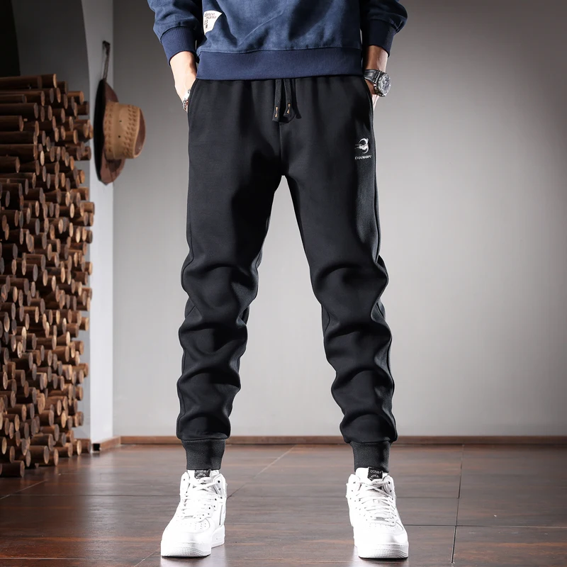 Black Sweatpants Men Autumn Clothing Casual Sports Slim Fit Pencil Pants Embroidery Elastic Waist Drawstring Jogging Trousers