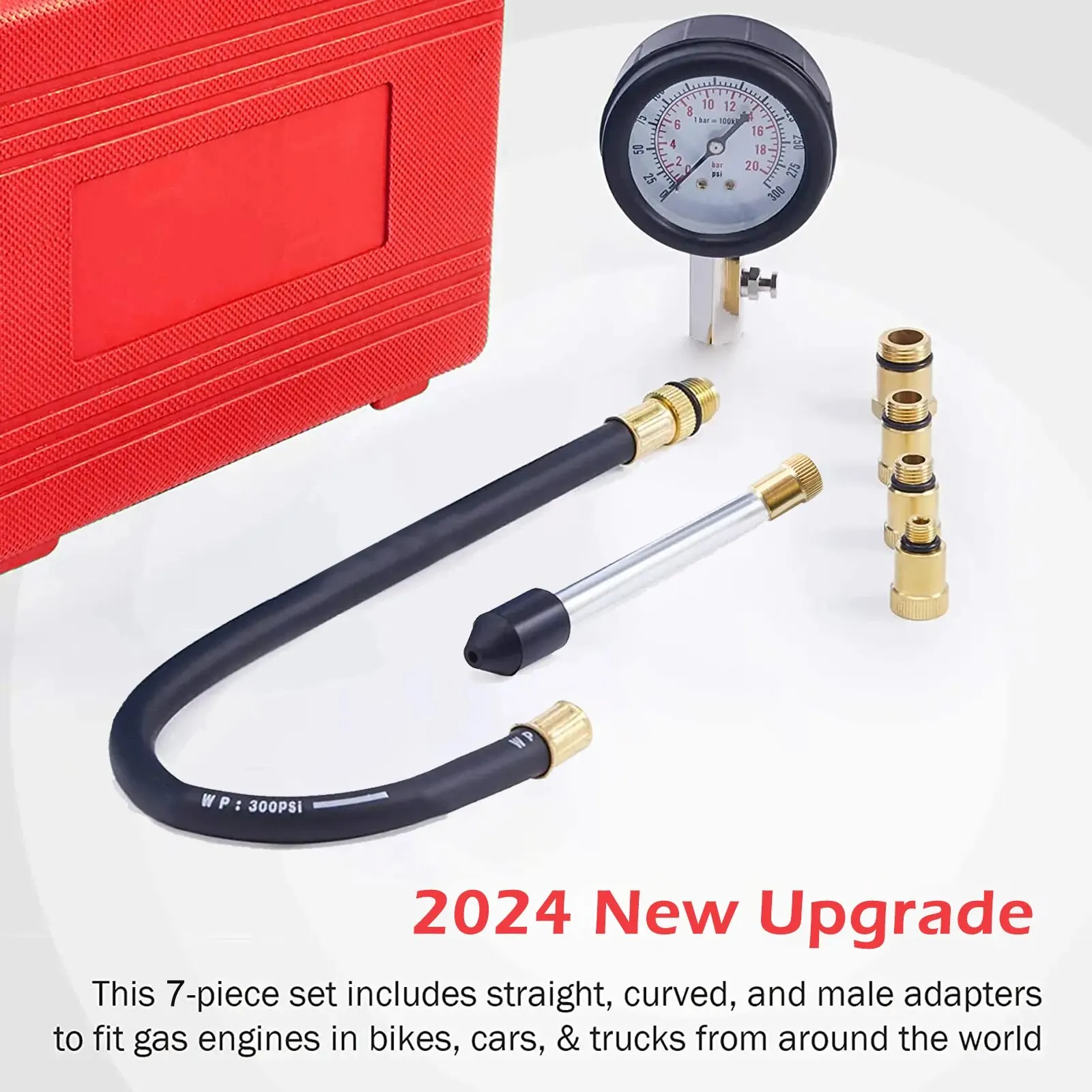 Upgrade Professional Petrol Engine Compression Tester Kit 0-300 PSI Fuel Cylinder Pressure Gauge Tool Set for Car Motorcycles 3